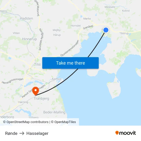 Rønde to Hasselager map