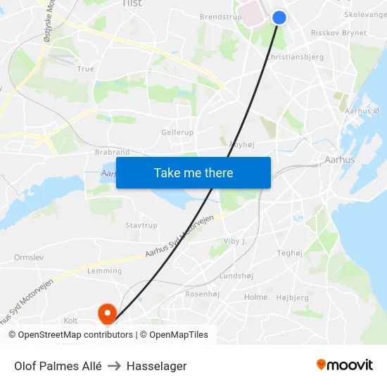 Olof Palmes Allé to Hasselager map