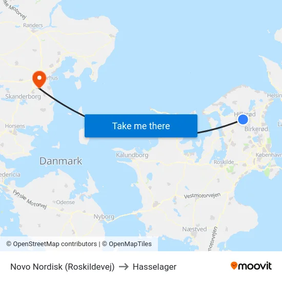 Novo Nordisk (Roskildevej) to Hasselager map
