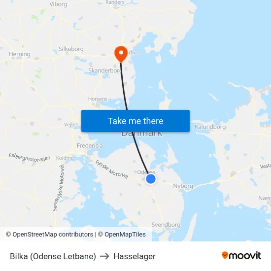 Bilka (Odense Letbane) to Hasselager map