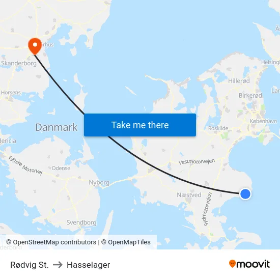 Rødvig St. to Hasselager map