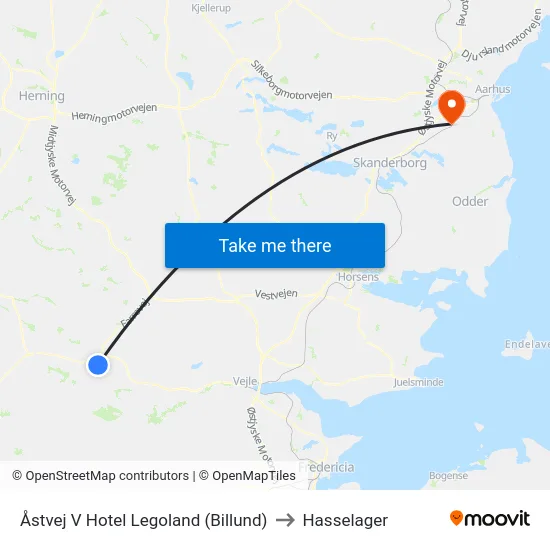 Åstvej V Hotel Legoland (Billund) to Hasselager map