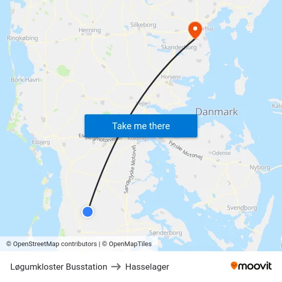 Løgumkloster Busstation to Hasselager map