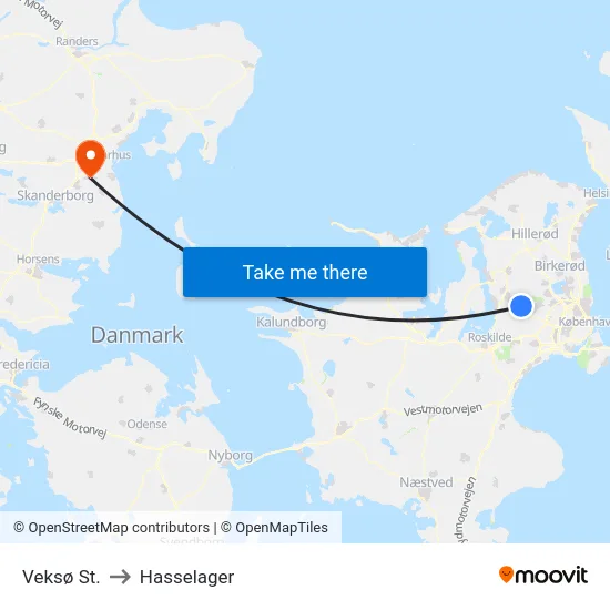 Veksø St. to Hasselager map
