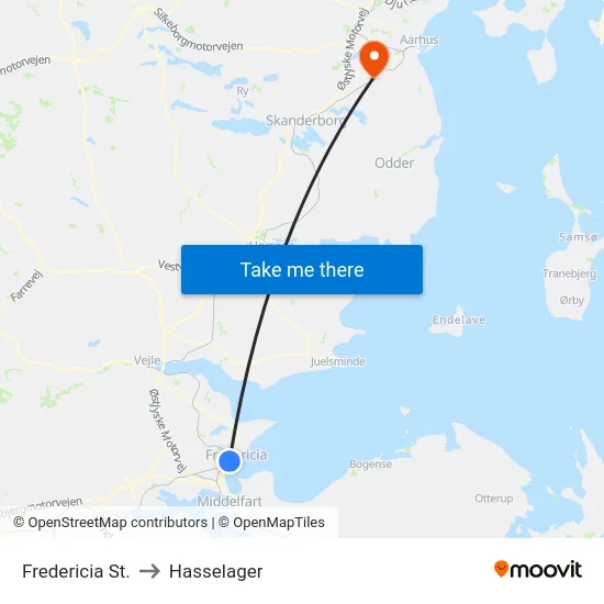 Fredericia St. to Hasselager map