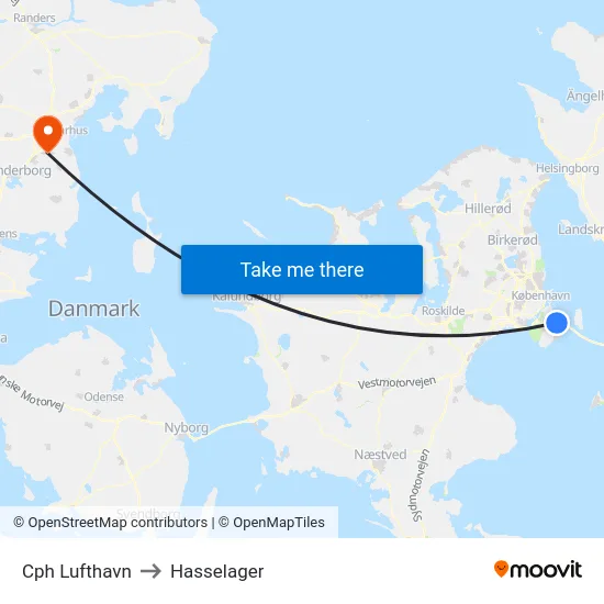 Cph Lufthavn to Hasselager map