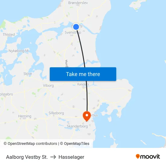 Aalborg Vestby St. to Hasselager map