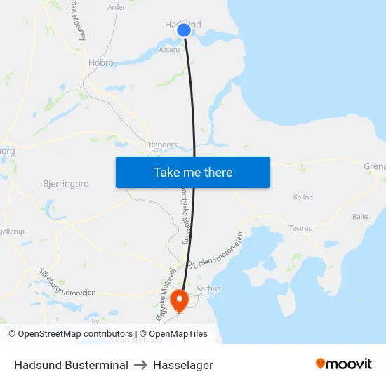 Hadsund Busterminal to Hasselager map