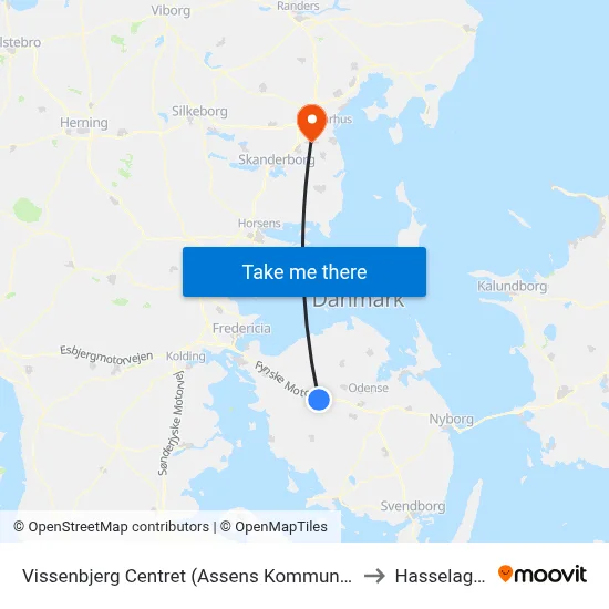 Vissenbjerg Centret (Assens Kommune) to Hasselager map