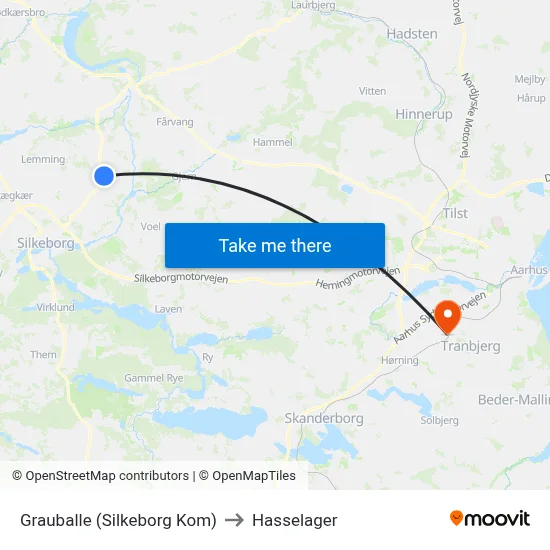 Grauballe (Silkeborg Kom) to Hasselager map