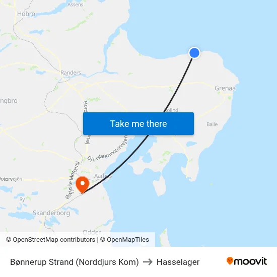 Bønnerup Strand (Norddjurs Kom) to Hasselager map