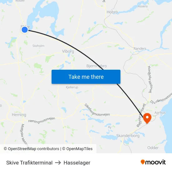 Skive Trafikterminal to Hasselager map