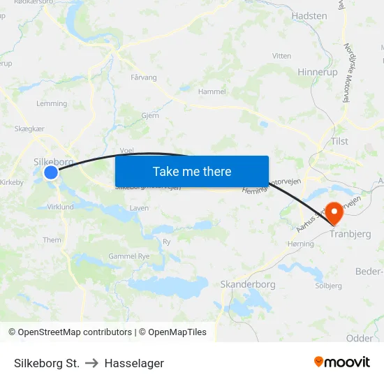 Silkeborg St. to Hasselager map