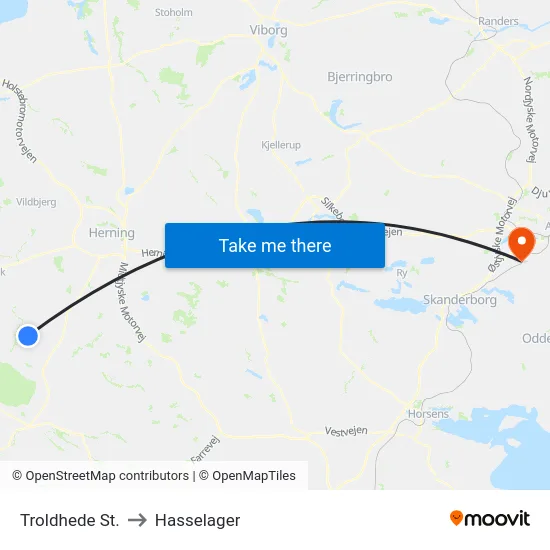 Troldhede St. to Hasselager map