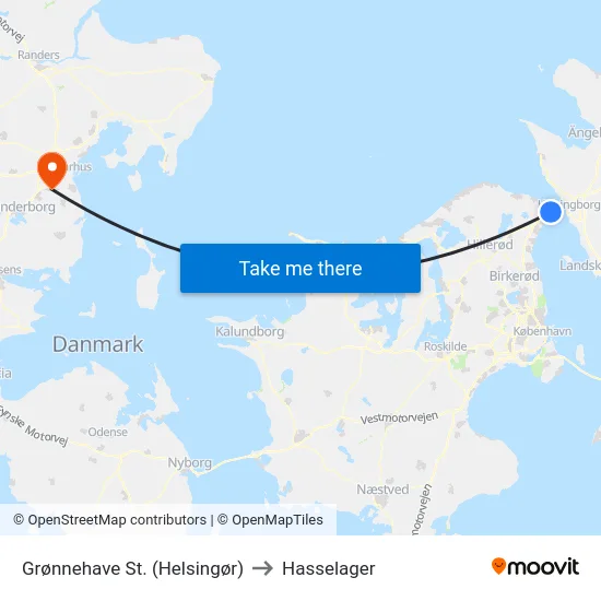 Grønnehave St. (Helsingør) to Hasselager map
