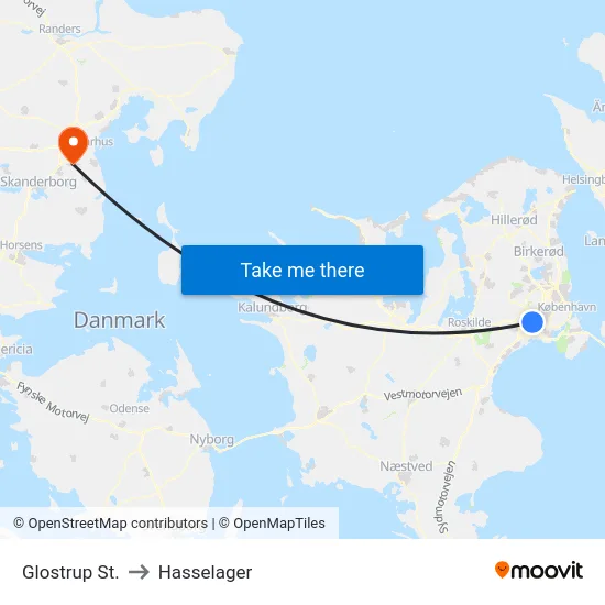 Glostrup St. to Hasselager map