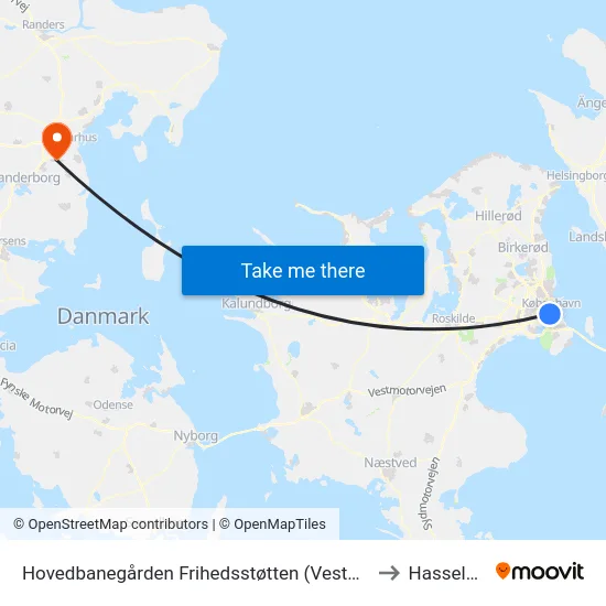Hovedbanegården Frihedsstøtten (Vesterbrogade) to Hasselager map