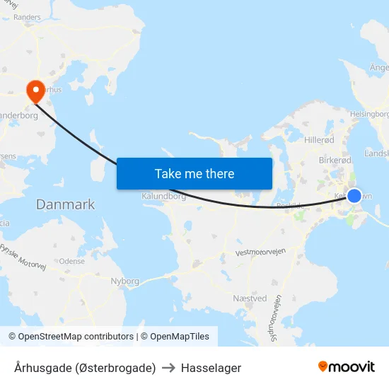 Århusgade (Østerbrogade) to Hasselager map