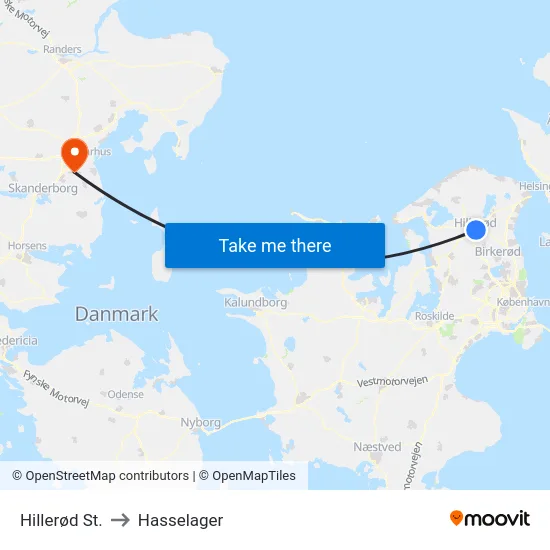 Hillerød St. to Hasselager map