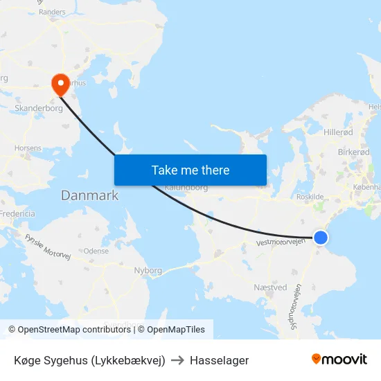 Køge Sygehus (Lykkebækvej) to Hasselager map