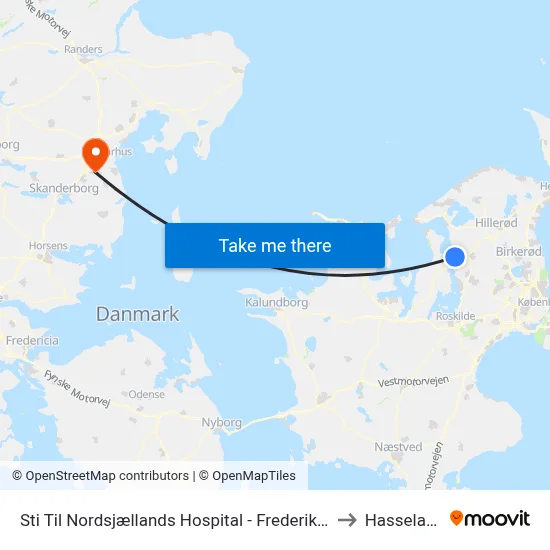 Sti Til Nordsjællands Hospital - Frederikssund to Hasselager map
