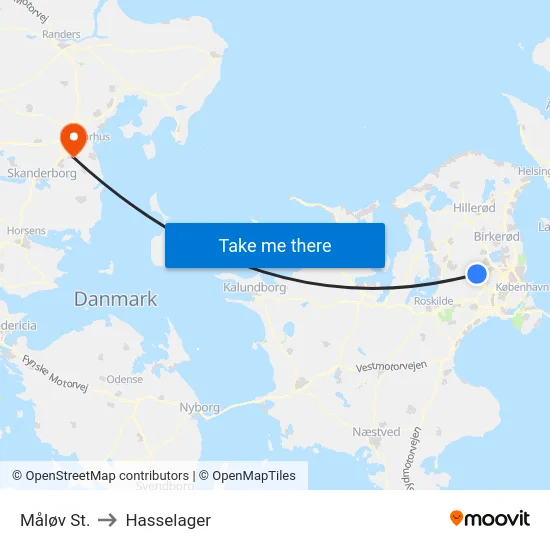 Måløv St. to Hasselager map