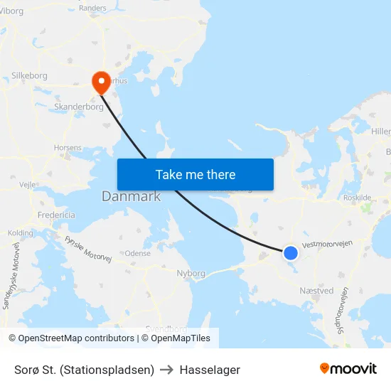 Sorø St. (Stationspladsen) to Hasselager map