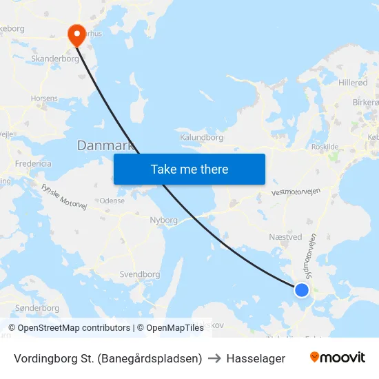 Vordingborg St. (Banegårdspladsen) to Hasselager map
