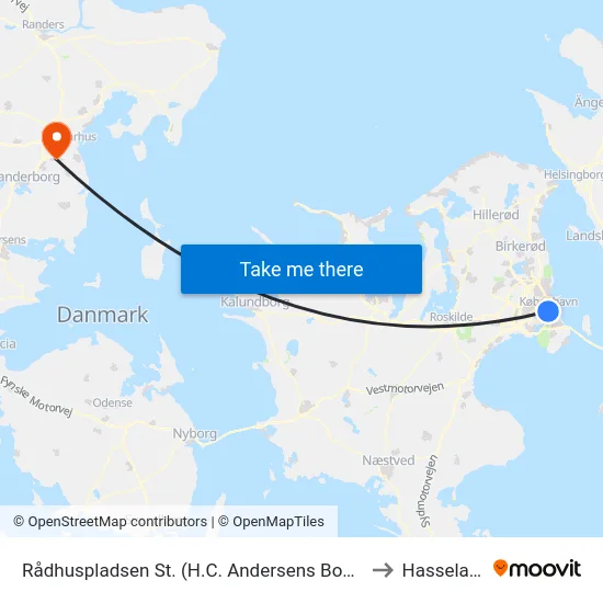 Rådhuspladsen St. (H.C. Andersens Boulevard) to Hasselager map
