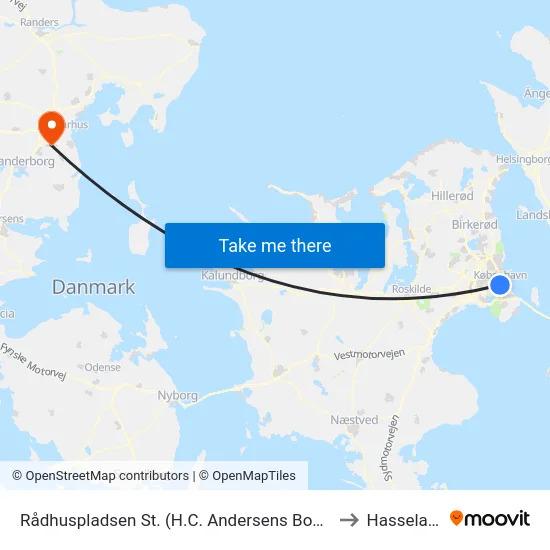 Rådhuspladsen St. (H.C. Andersens Boulevard) to Hasselager map