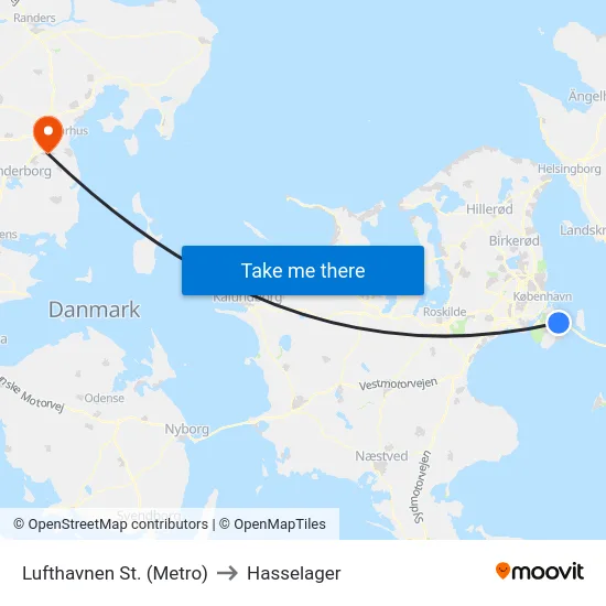 Lufthavnen St. (Metro) to Hasselager map
