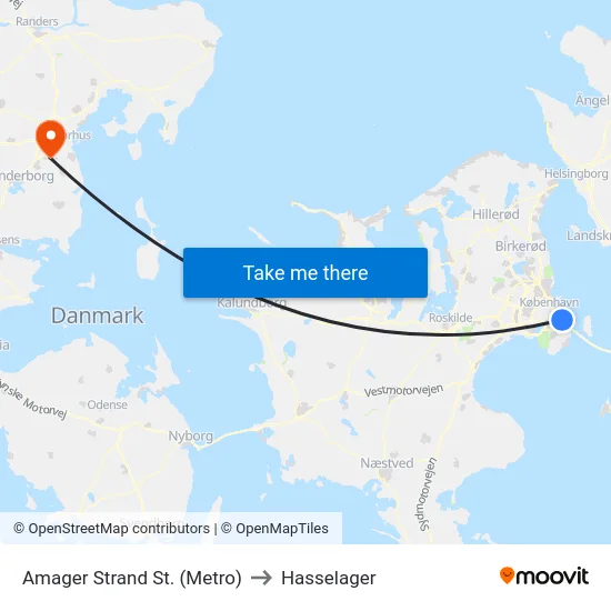 Amager Strand St. (Metro) to Hasselager map