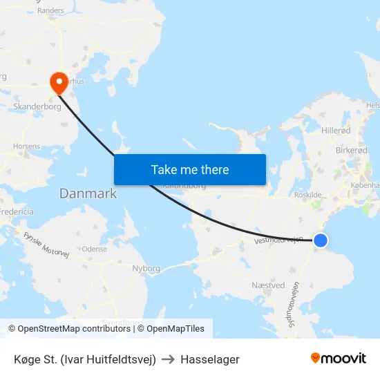 Køge St. (Ivar Huitfeldtsvej) to Hasselager map