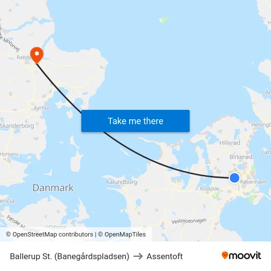 Ballerup St. (Banegårdspladsen) to Assentoft map