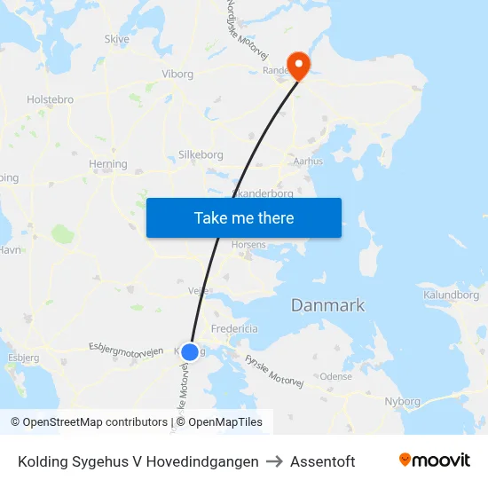 Kolding Sygehus V Hovedindgangen to Assentoft map