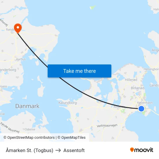 Åmarken St. (Togbus) to Assentoft map