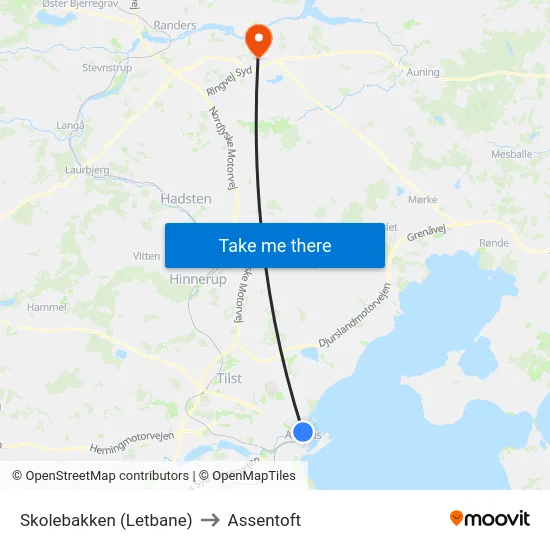 Skolebakken (Letbane) to Assentoft map