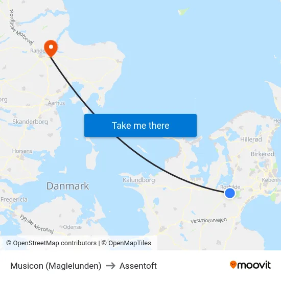 Musicon (Maglelunden) to Assentoft map