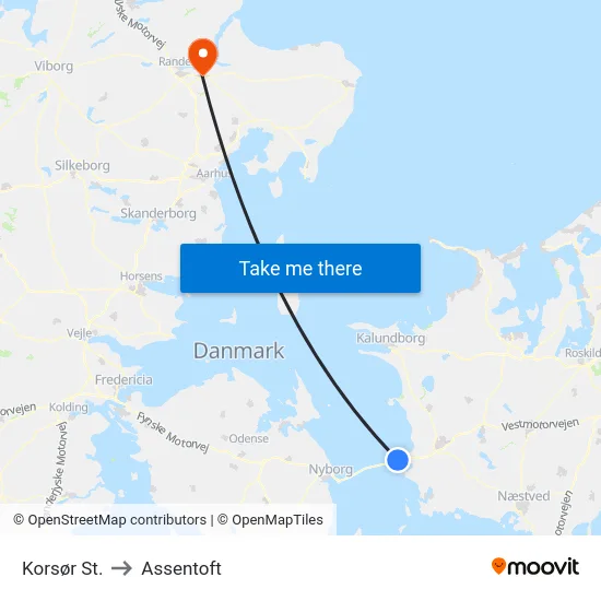 Korsør St. to Assentoft map