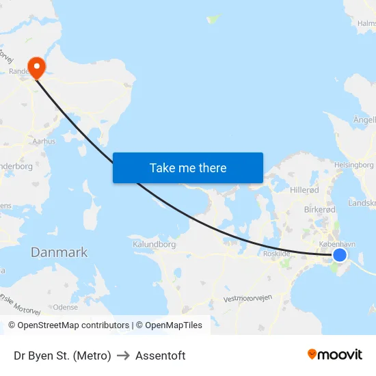 Dr Byen St. (Metro) to Assentoft map