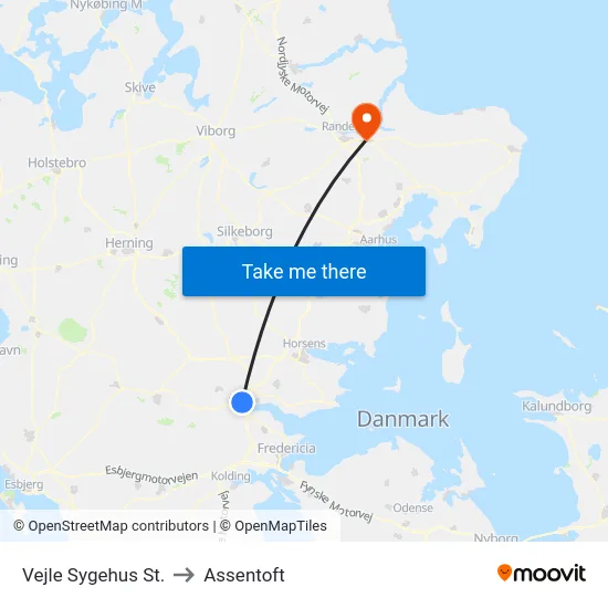 Vejle Sygehus St. to Assentoft map