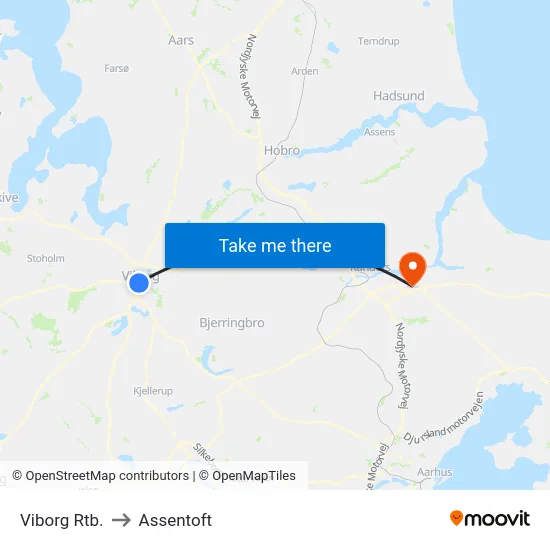 Viborg Rtb. to Assentoft map