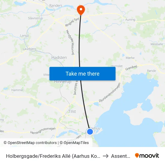 Holbergsgade/Frederiks Allé (Aarhus Kom) to Assentoft map