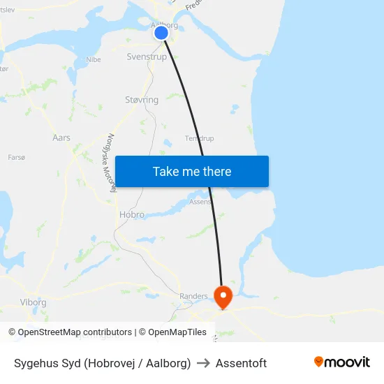 Sygehus Syd (Hobrovej / Aalborg) to Assentoft map
