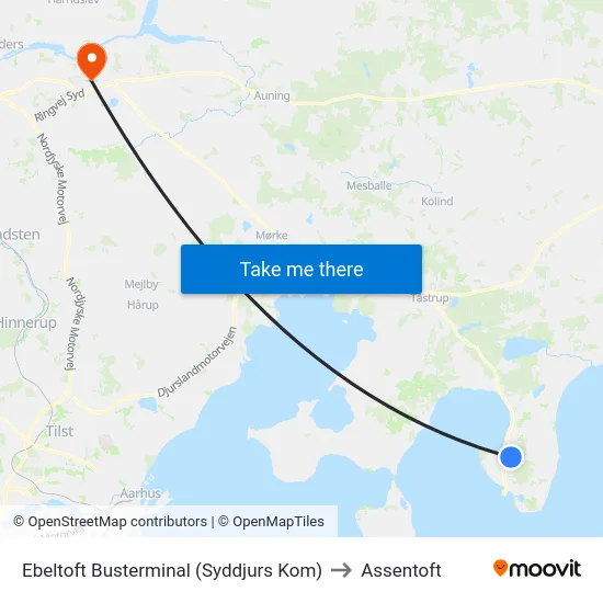 Ebeltoft Busterminal (Syddjurs Kom) to Assentoft map