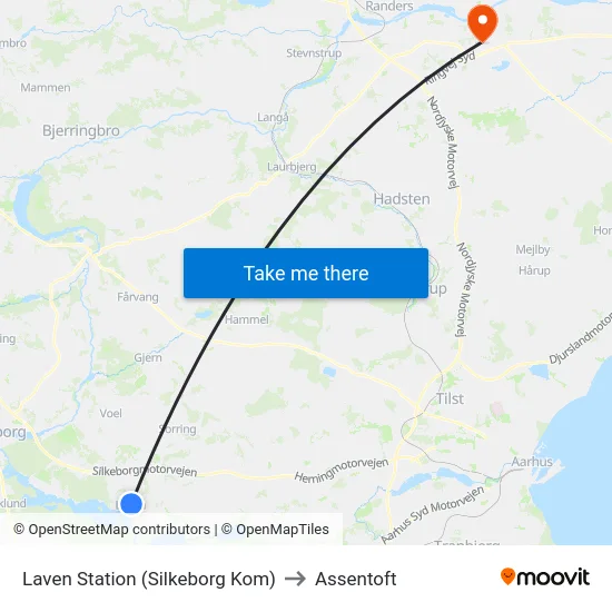 Laven Station (Silkeborg Kom) to Assentoft map