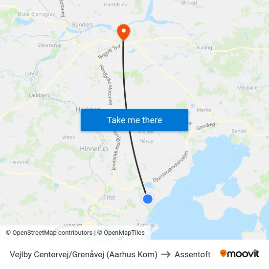 Vejlby Centervej/Grenåvej (Aarhus Kom) to Assentoft map