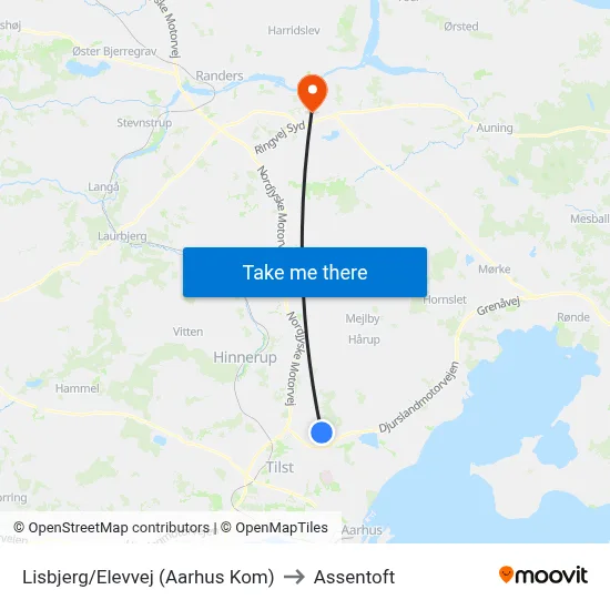 Lisbjerg/Elevvej (Aarhus Kom) to Assentoft map