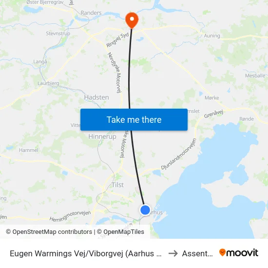 Eugen Warmings Vej/Viborgvej (Aarhus Kom) to Assentoft map
