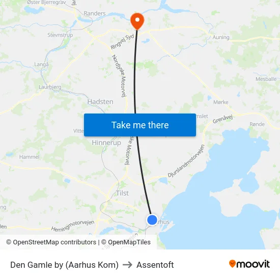 Den Gamle by (Aarhus Kom) to Assentoft map